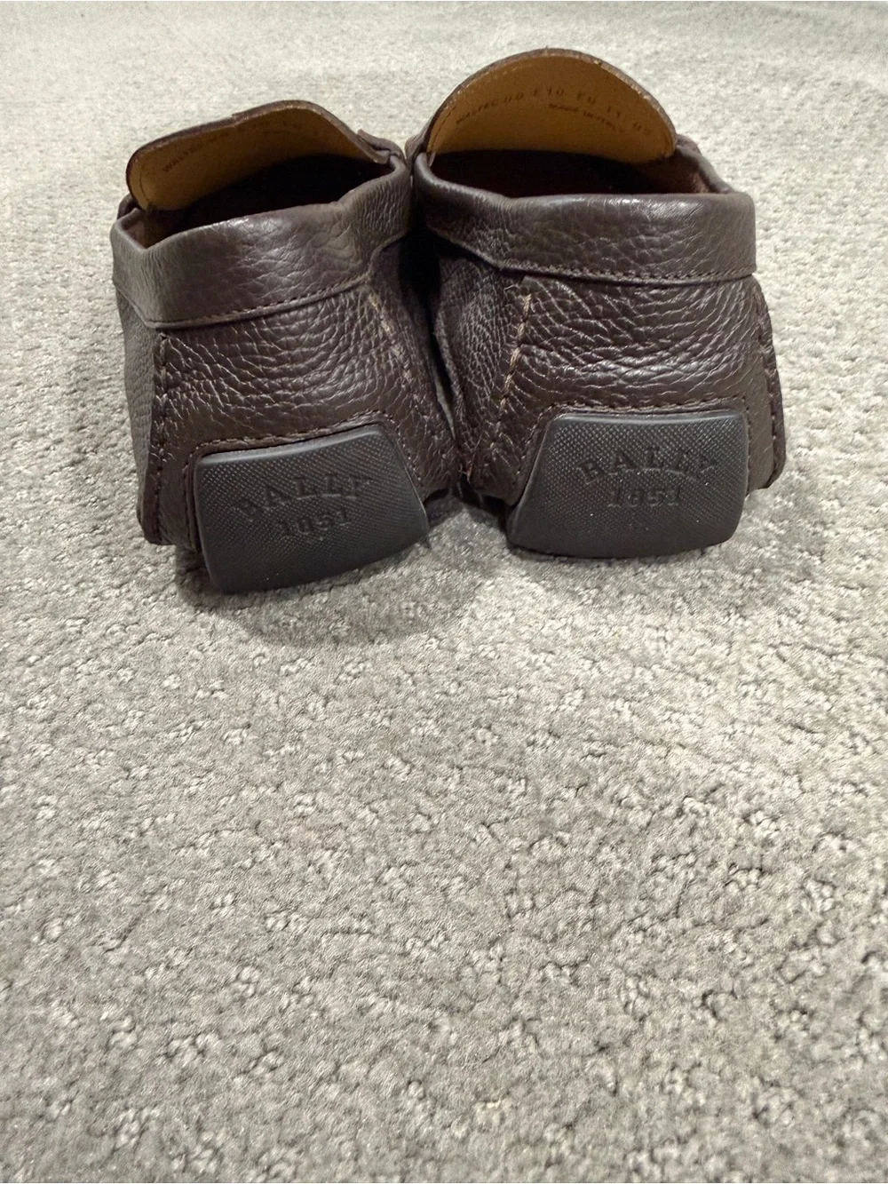 Bally Brown Pebbled Leather Loafers with Red & White Webbing